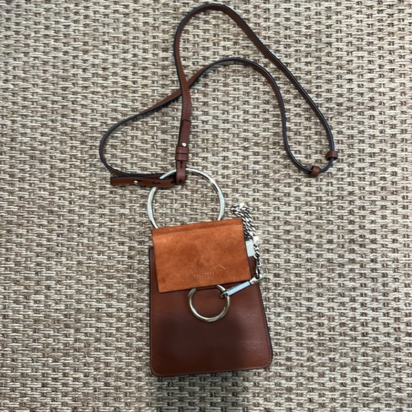 CHLOE Faye Brown Bag with Gold Ring 24 inch drop Mini in Brown calfskin/ suede - Picture 2 of 12